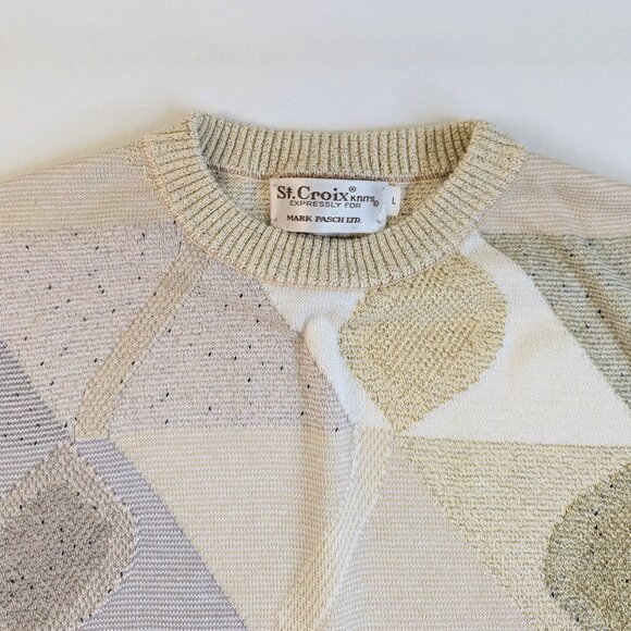 St. Croix Knits Men's Pastel Sweater Size Large Geometric Print Muted Yellow - Picture 3 of 9